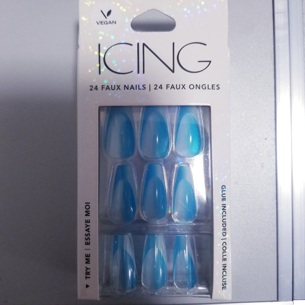 Icing Brand Press-On Nails, Long Length, Blue